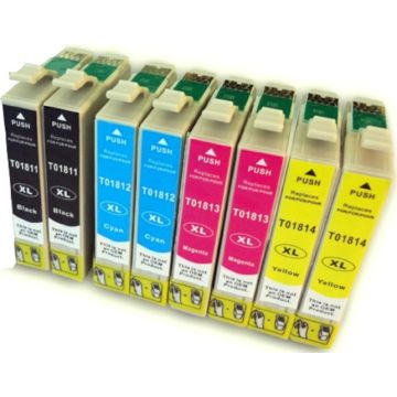Huismerk Epson 18XL (T1816) inkt cartridges 2 x 4 Kleuren Multipack (126,4 ml)